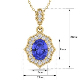 1 1/2 Carat Oval Shape Tanzanite and Diamond Necklace In 14 Karat Yellow Gold, 18 Inches