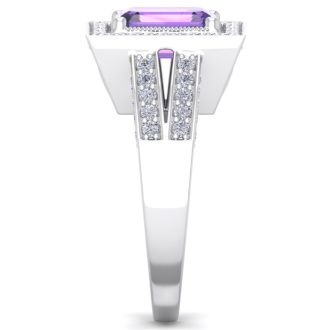 2 1/5 Carat Amethyst and Halo Diamond Ring In 14 Karat White Gold