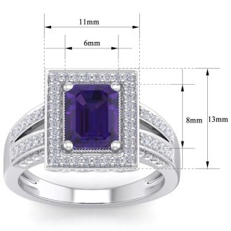 2 1/5 Carat Amethyst and Halo Diamond Ring In 14 Karat White Gold