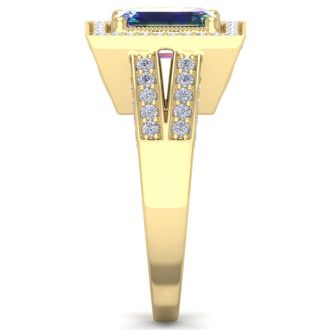 2-1/5 Carat Octagon Shape Mystic Topaz Ring With Halo Diamond In 14 Karat Yellow Gold