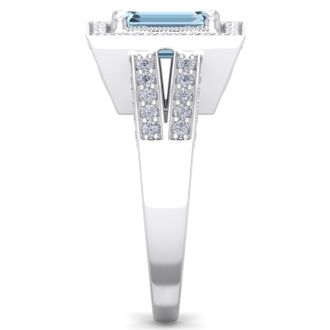 Aquamarine Ring: Aquamarine Jewelry: 2 Carat Aquamarine and Halo Diamond Ring In 14 Karat White Gold