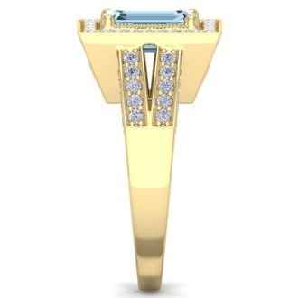 Aquamarine Ring: Aquamarine Jewelry: 2 Carat Aquamarine and Halo Diamond Ring In 14 Karat Yellow Gold