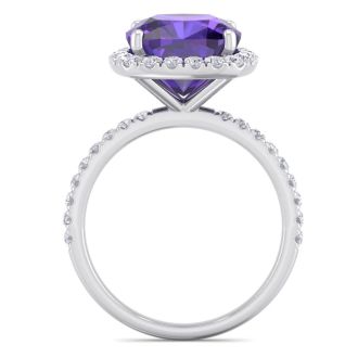 5 1/2 Carat Cushion Cut Amethyst and Diamond Ring In 14 Karat White Gold