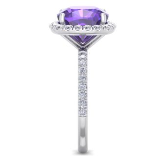 5 1/2 Carat Cushion Cut Amethyst and Diamond Ring In 14 Karat White Gold