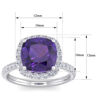 5 1/2 Carat Cushion Cut Amethyst and Diamond Ring In 14 Karat White Gold