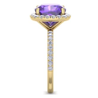 5 1/2 Carat Cushion Cut Amethyst and Diamond Ring In 14 Karat Yellow Gold