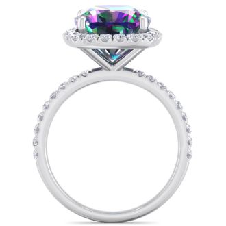 5-1/2 Carat Cushion Shape Mystic Topaz Ring With diamond Halo In 14 Karat White Gold