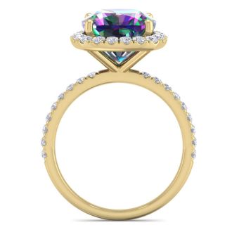5-1/2 Carat Cushion Shape Mystic Topaz Ring With diamond Halo In 14 Karat Yellow Gold