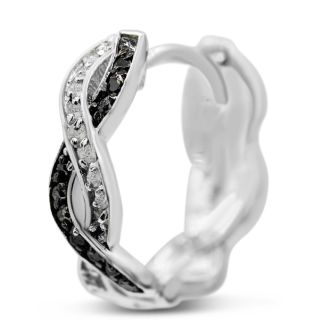 1/4 Carat Black and White Diamond Swirl Hoop Earrings, 1/2 Inch, Hidden Snap Backs
