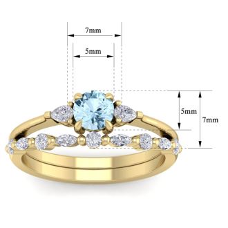 Aquamarine Ring: Aquamarine Jewelry: 7/8 Carat Aquamarine and Diamond Antique Style Bridal Set In 14 Karat Yellow Gold