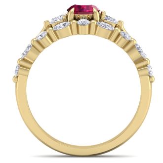 1 Carat Ruby and Diamond Antique Style Bridal Set In 14 Karat Yellow Gold