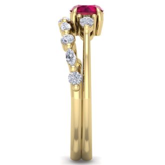 1 Carat Ruby and Diamond Antique Style Bridal Set In 14 Karat Yellow Gold