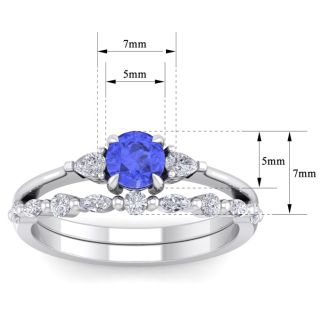 1 Carat Tanzanite and Diamond Antique Style Bridal Set In 14 Karat White Gold