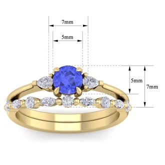 1 Carat Tanzanite and Diamond Antique Style Bridal Set In 14 Karat Yellow Gold