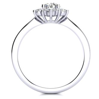 Moissanite Engagement Ring; 1 1/2 Carat Round Shape Flower Halo Moissanite Engagement Ring In 14K White Gold
