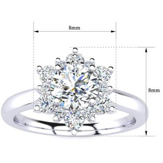 Moissanite Engagement Ring; 1 1/2 Carat Round Shape Flower Halo Moissanite Engagement Ring In 14K White Gold