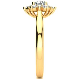 Moissanite Engagement Ring; 1 1/2 Carat Round Shape Flower Halo Moissanite Engagement Ring In 14K Yellow Gold