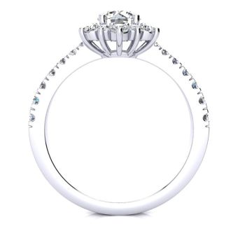 Moissanite Engagement Ring; 2 Carat Round Shape Flower Halo Moissanite Engagement Ring In 14K White Gold