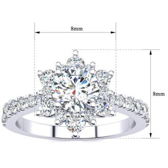 2 Carat Round Shape Flower Halo Moissanite Engagement Ring In 14K White Gold