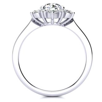 Cheap Engagement Rings, 3/4 Carat Round Shape Flower Halo Moissanite Engagement Ring In 14K White Gold
