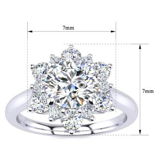 Moissanite Engagement Ring; 3/4 Carat Round Shape Flower Halo Moissanite Engagement Ring In 14K White Gold
