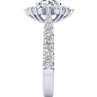 Moissanite Engagement Ring; 1 Carat Round Shape Flower Halo Moissanite Engagement Ring In 14K White Gold