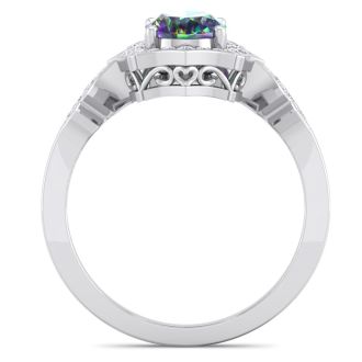 1-1/3 Carat Oval Shape Mystic Topaz Ring And Diamonds In 14 Karat White Gold
