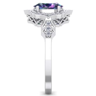 1-1/3 Carat Oval Shape Mystic Topaz Ring And Diamonds In 14 Karat White Gold