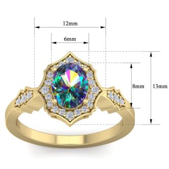 1-1/3 Carat Oval Shape Mystic Topaz Ring And Diamonds In 14 Karat Yellowe Gold