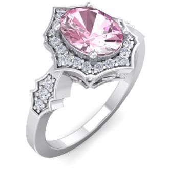 Pink Gemstones 1 3/4 Carat Oval Shape Pink Topaz and Diamond Ring In 14 Karat White Gold
