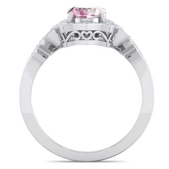 Pink Gemstones 1 3/4 Carat Oval Shape Pink Topaz and Diamond Ring In 14 Karat White Gold