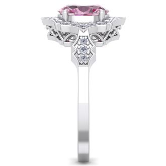 Pink Gemstones 1 3/4 Carat Oval Shape Pink Topaz and Diamond Ring In 14 Karat White Gold