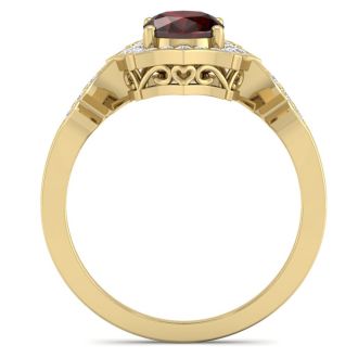 Garnet Ring: Garnet Jewelry: 1 3/4 Carat Oval Shape Garnet and Diamond Ring In 14 Karat Yellow Gold