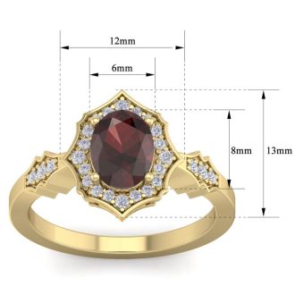Garnet Ring: Garnet Jewelry: 1 3/4 Carat Oval Shape Garnet and Diamond Ring In 14 Karat Yellow Gold