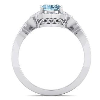 Aquamarine Ring: Aquamarine Jewelry: 1 1/2 Carat Oval Shape Aquamarine and Diamond Ring In 14 Karat White Gold