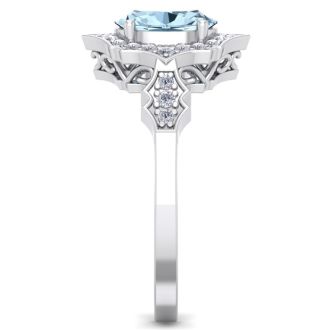 Aquamarine Ring: Aquamarine Jewelry: 1 1/2 Carat Oval Shape Aquamarine and Diamond Ring In 14 Karat White Gold