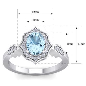 Aquamarine Ring: Aquamarine Jewelry: 1 1/2 Carat Oval Shape Aquamarine and Diamond Ring In 14 Karat White Gold