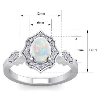 1-1/4 Carat Oval Shape Opal Ring with Diamonds In 14 Karat White Gold