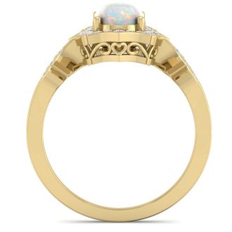 1-1/4 Carat Oval Shape Opal Ring with Diamonds In 14 Karat Yellow Gold