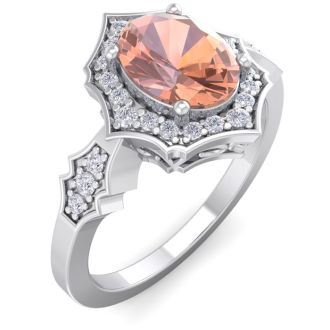 1-1/2 Carat Oval Shape Morganite and Diamond Ring In 14 Karat White Gold
