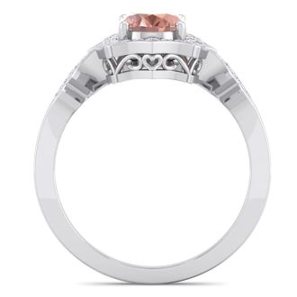 1-1/2 Carat Oval Shape Morganite and Diamond Ring In 14 Karat White Gold