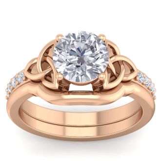 2 Carat Round Diamond Claddagh Bridal Set In 14 Karat Rose Gold