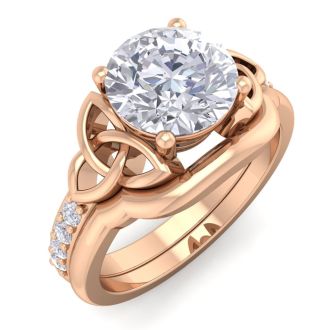 2 Carat Round Diamond Claddagh Bridal Set In 14 Karat Rose Gold