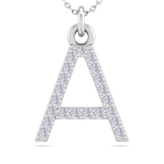 Letter A Diamond Initial Necklace In 14 Karat White Gold With 21 Diamonds