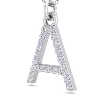 Letter A Diamond Initial Necklace In 14 Karat White Gold With 21 Diamonds