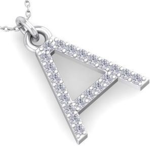 Letter A Diamond Initial Necklace In 14 Karat White Gold With 21 Diamonds