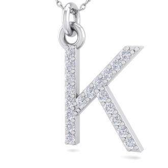 Letter K Diamond Initial Necklace In 14 Karat White Gold With 19 Diamonds