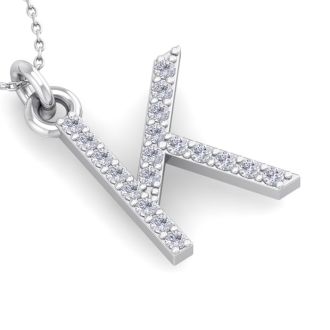 Letter K Diamond Initial Necklace In 14 Karat White Gold With 19 Diamonds