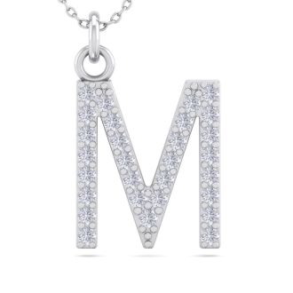 Letter M Diamond Initial Necklace In 14 Karat White Gold With 29 Diamonds