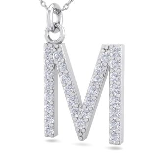 Letter M Diamond Initial Necklace In 14 Karat White Gold With 29 Diamonds